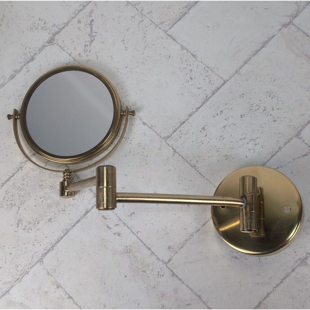 Vintage Magnifying Wall Mount Mirror Brass Folding Swing Arm Wall Mount
